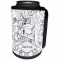 3dRose Beverly Turner Graduation Design - Drawn Cap and Diploma, Stars Curly Designs, Class of 2018 Black, White - Can Cooler Bottle Wrap (cc_274397)