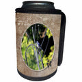 3dRose Beverly Turner Bird Photography - Blue Jay on Dried Sunflower, Round Frame with Butterfly - Can Cooler Bottle Wrap (cc_274404)