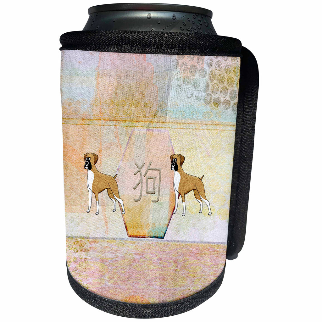 3dRose Beverly Turner Chinese New Year Design - Boxer, Felt Look Abstract, Sign of the Dog, Chinese, Pastels - Can Cooler Bottle Wrap (cc_274450)