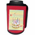 3dRose Beverly Turner Birthday Design - Six Candles on Cake, Happy Birthday on Flag from Candle to Candle - Can Cooler Bottle Wrap (cc_274466)