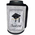 3dRose Beverly Turner Graduation Design - Graduation Cap, Diploma, Faded Dots, Silver Frame, Vines, 2018, Black - Can Cooler Bottle Wrap (cc_274474)