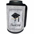 3dRose Beverly Turner Graduation Design - Graduation Cap, Diploma, Faded Dots, Silver Frame, Vines, 2019, Black - Can Cooler Bottle Wrap (cc_274475)