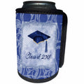 3dRose Beverly Turner Graduation Design - Graduation Cap, Diploma, Faded Dots, Blue Frame, Jewels, 2018, Blue - Can Cooler Bottle Wrap (cc_274476)