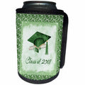 3dRose Beverly Turner Graduation Design - Graduation Cap, Diploma, Faded Dots, Green Frame, Leaves, 2018, Green - Can Cooler Bottle Wrap (cc_274478)