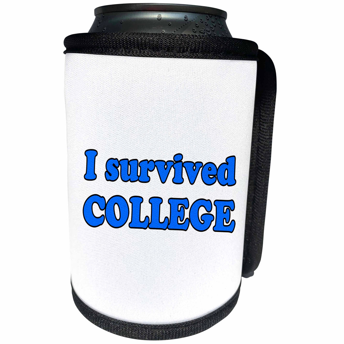 3dRose Student Humor - I Survived College Blue - Can Cooler Bottle Wrap (cc_274507)