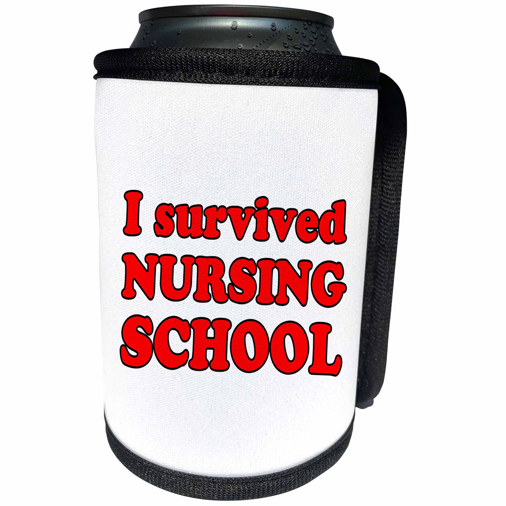 3dRose Student Humor - I Survived Nursing School Red - Can Cooler Bottle Wrap (cc_274518)