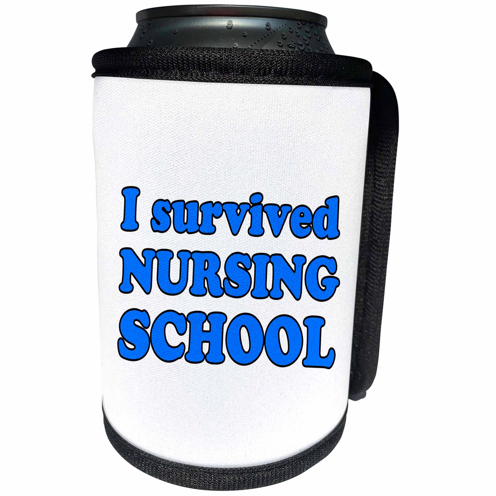 3dRose Student Humor - I Survived Nursing School Blue - Can Cooler Bottle Wrap (cc_274521)