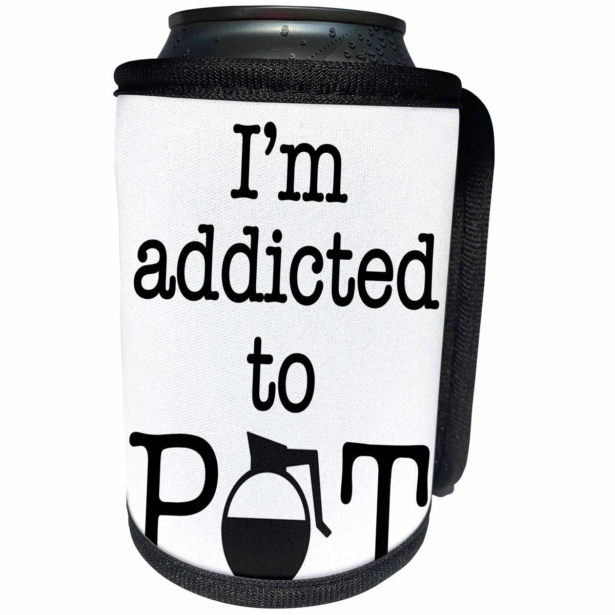 3dRose Coffee Lovers - Im Addicted To Pot Black - Can Cooler Bottle Wrap (cc_274545)