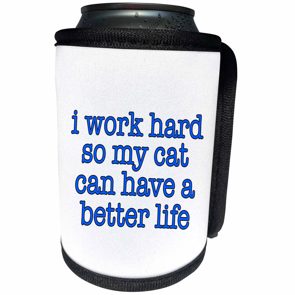3dRose Pet Humor - I Work Hard So My Cat Yellow - Can Cooler Bottle Wrap (cc_274600)