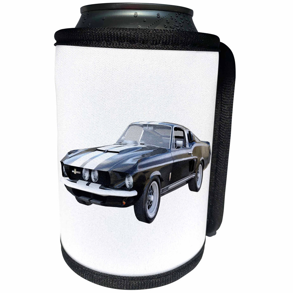 3dRose Boehm Graphics Car - 1967 White and Black Sports Car - Can Cooler Bottle Wrap (cc_274607)