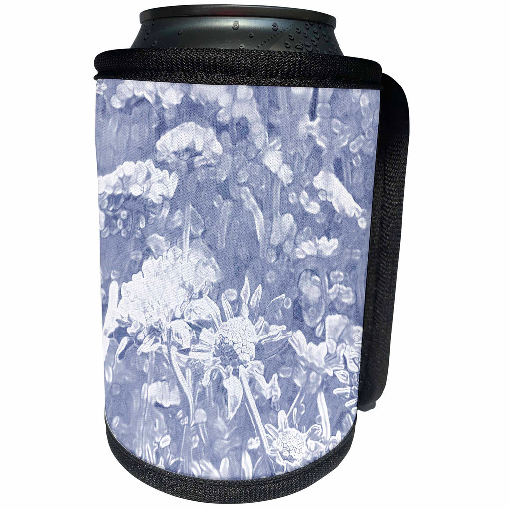 3dRose Patricia Sanders Creations - Denim Blue Floral Expression Art - Can Cooler Bottle Wrap (cc_27462)