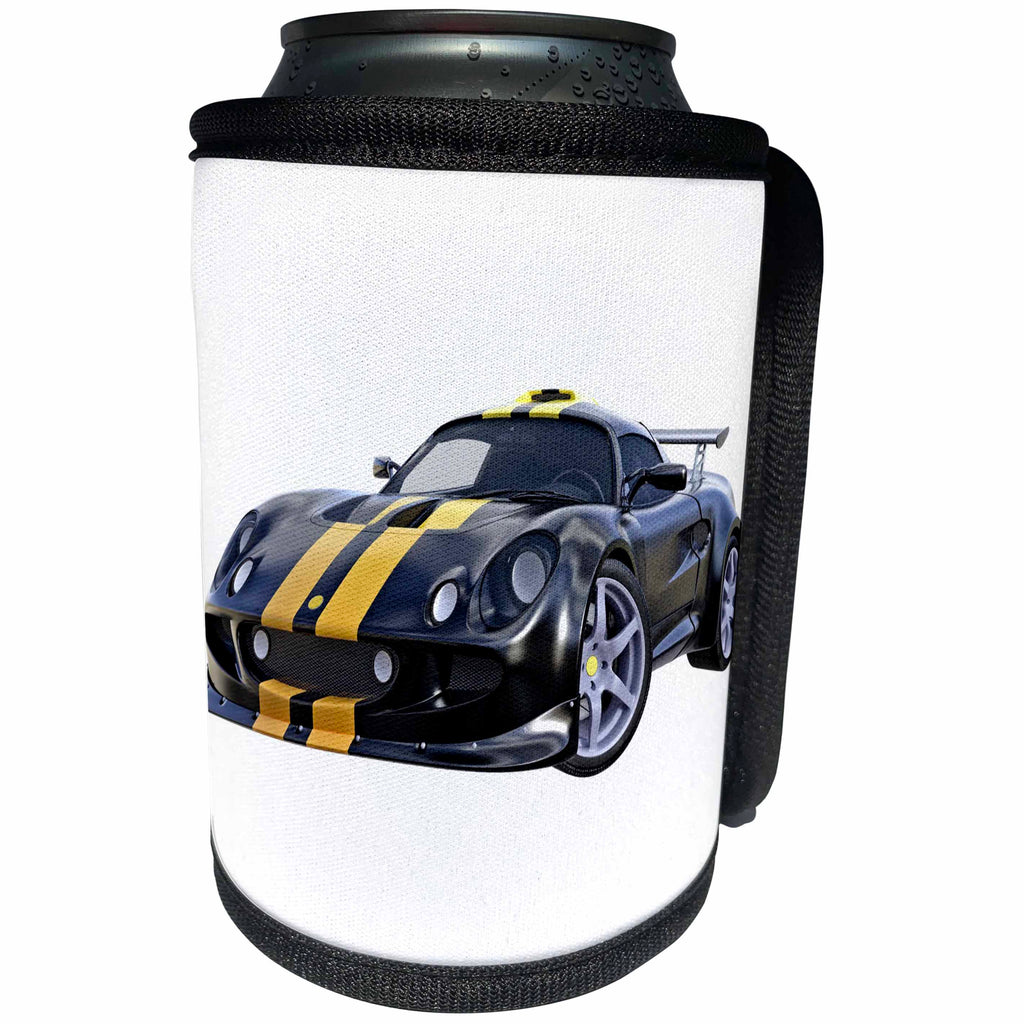 3dRose Boehm Graphics Car - Racing Sports Car Black and Gold Left Side - Can Cooler Bottle Wrap (cc_274642)