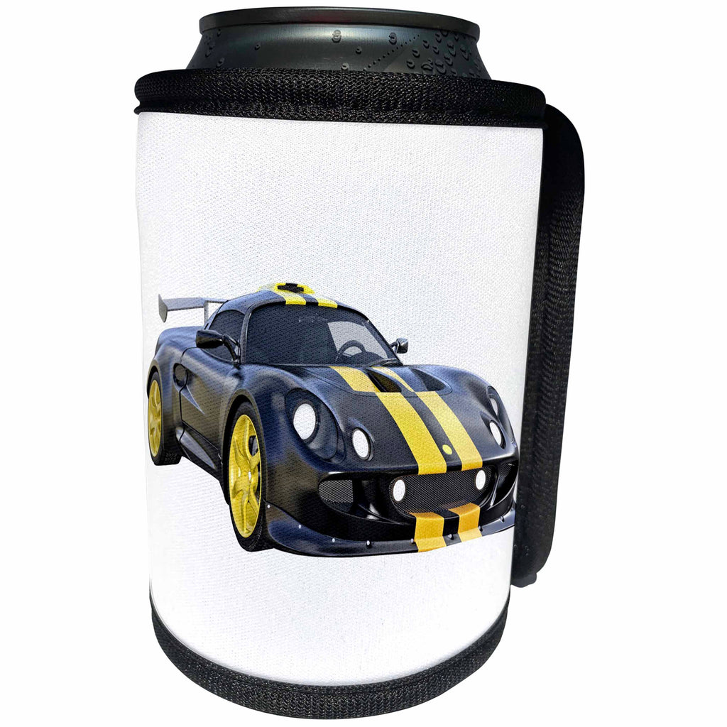 3dRose Boehm Graphics Car - Racing Sports Car Black and Gold Right Side - Can Cooler Bottle Wrap (cc_274651)