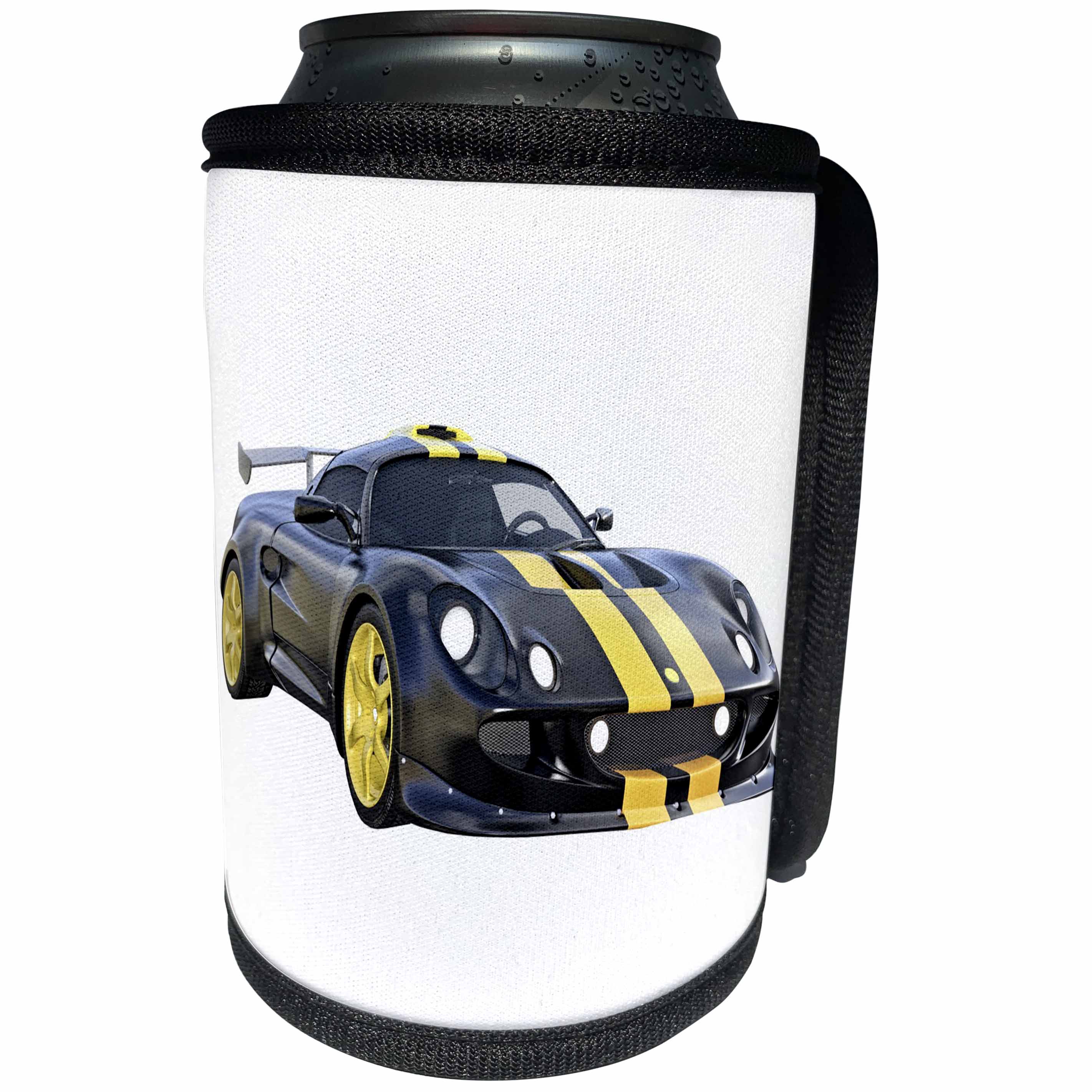3dRose Boehm Graphics Car - Racing Sports Car Black and Gold Right Side - Can Cooler Bottle Wrap (cc_274651)
