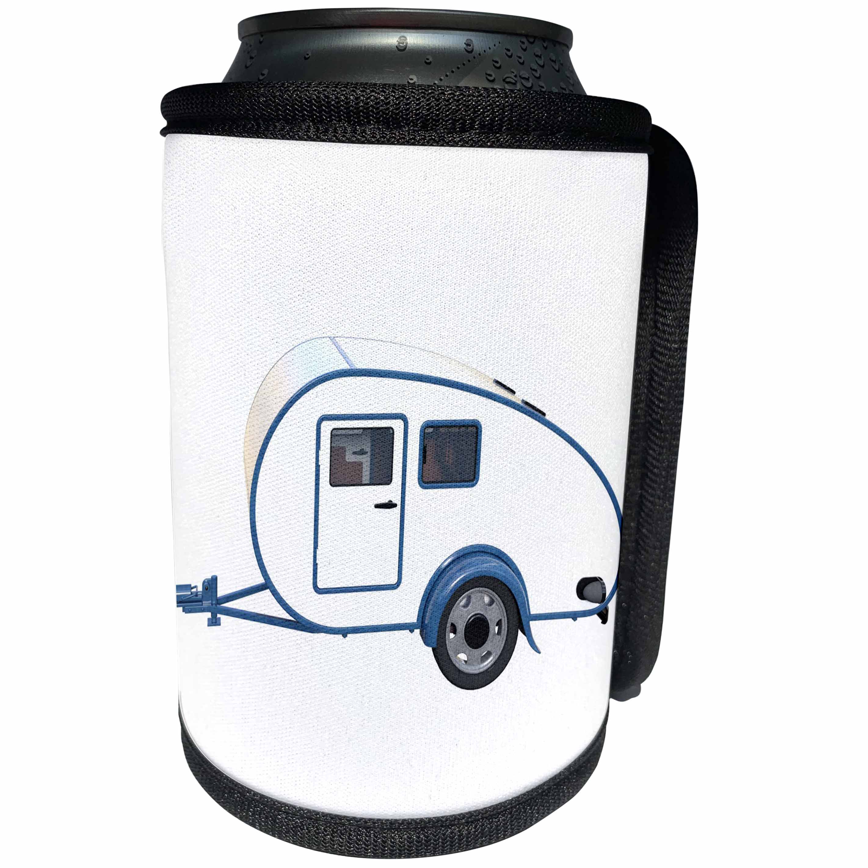 3dRose Boehm Graphics Car - White Small Camper with Doors Closed - Can Cooler Bottle Wrap (cc_274661)