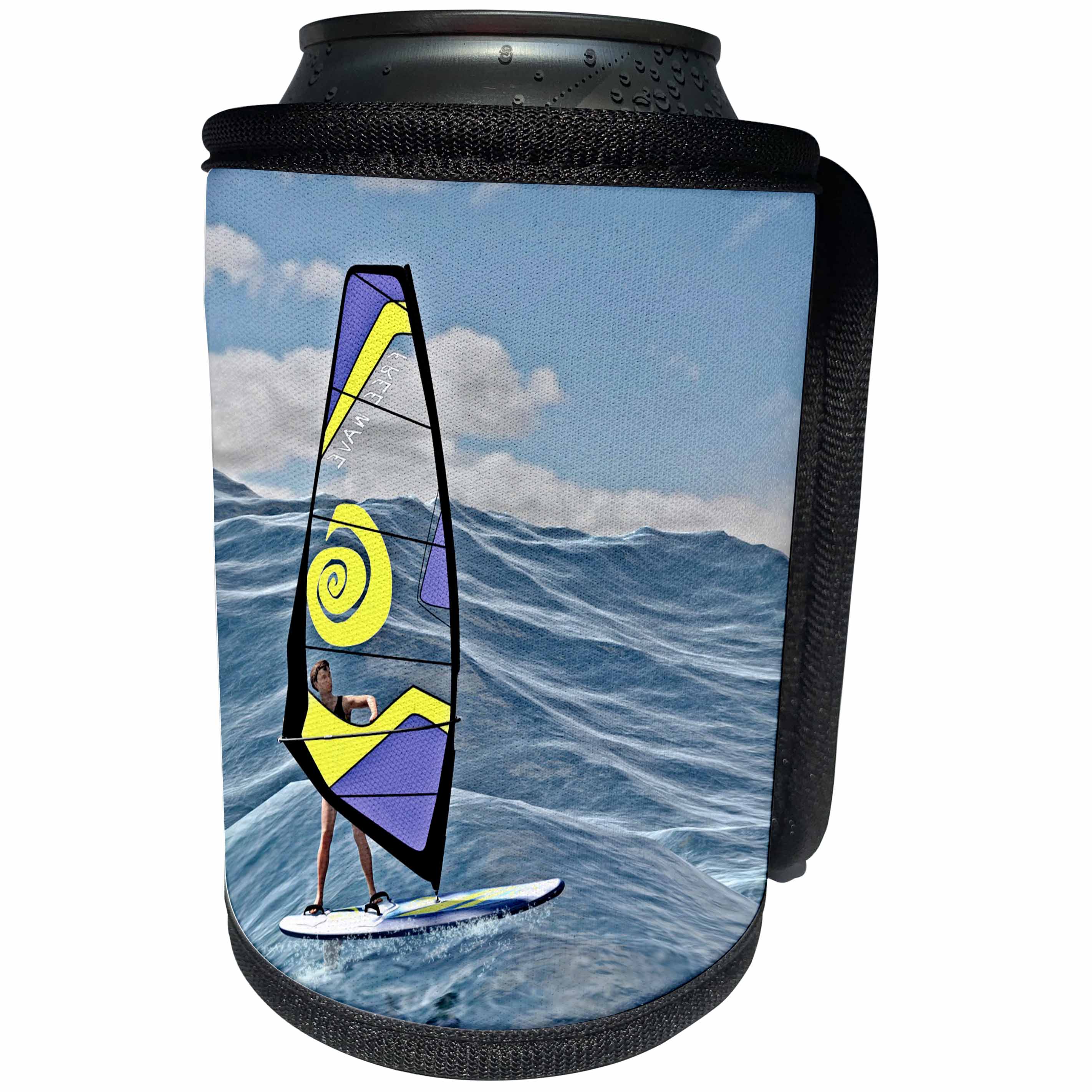 3dRose Boehm Graphics Sports - Windsurfer surfing on waves to his Left - Can Cooler Bottle Wrap (cc_274671)