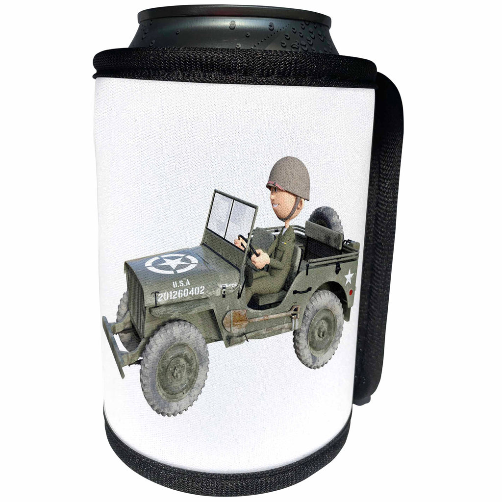 3dRose Boehm Graphics Cartoon - Soldier Driving a Military Truck - Can Cooler Bottle Wrap (cc_274680)