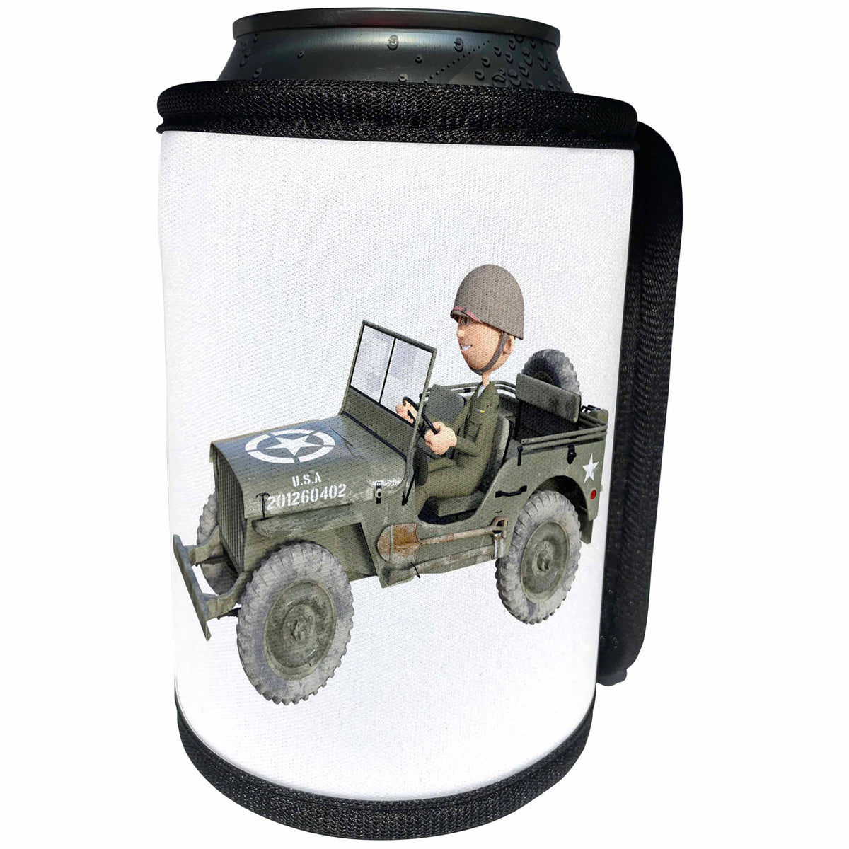 3dRose Boehm Graphics Cartoon - Soldier Driving a Military Truck - Can Cooler Bottle Wrap (cc_274680)
