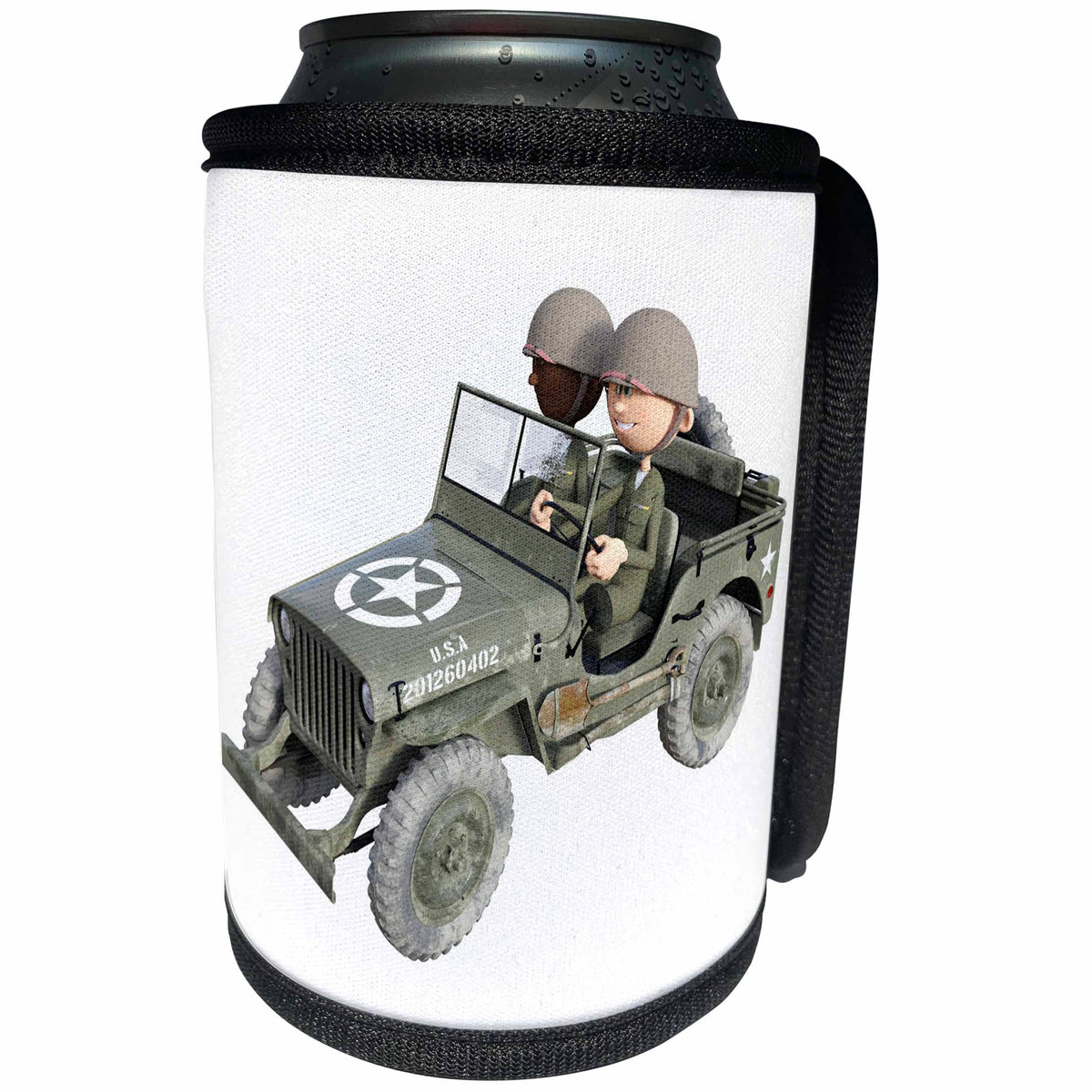 3dRose Boehm Graphics Cartoon - Two Soldiers in a Military Truck - Can Cooler Bottle Wrap (cc_274681)