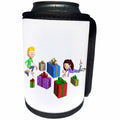 3dRose Boehm Graphics Cartoon - Brother and Sister opening Presents - Can Cooler Bottle Wrap (cc_274682)