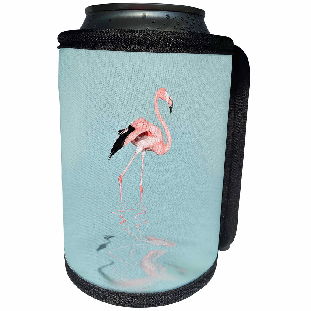 3dRose Andrea Haase Animals Photography - Pink Flamingo Walking In Calm Water - Can Cooler Bottle Wrap (cc_274698)