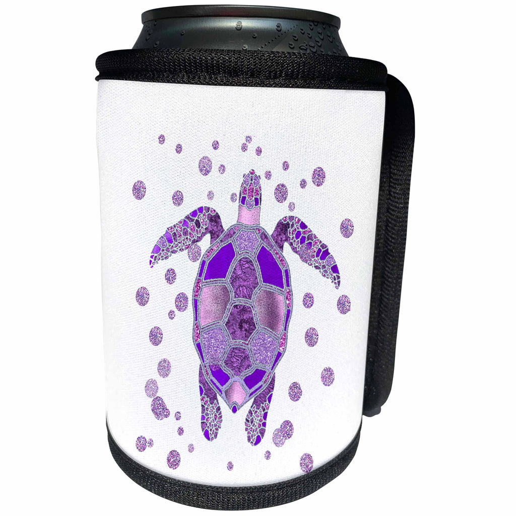 3dRose Andrea Haase Animals Illustration - Glamorous Underwater Turtle In Shades Of Purple - Can Cooler Bottle Wrap (cc_274700)