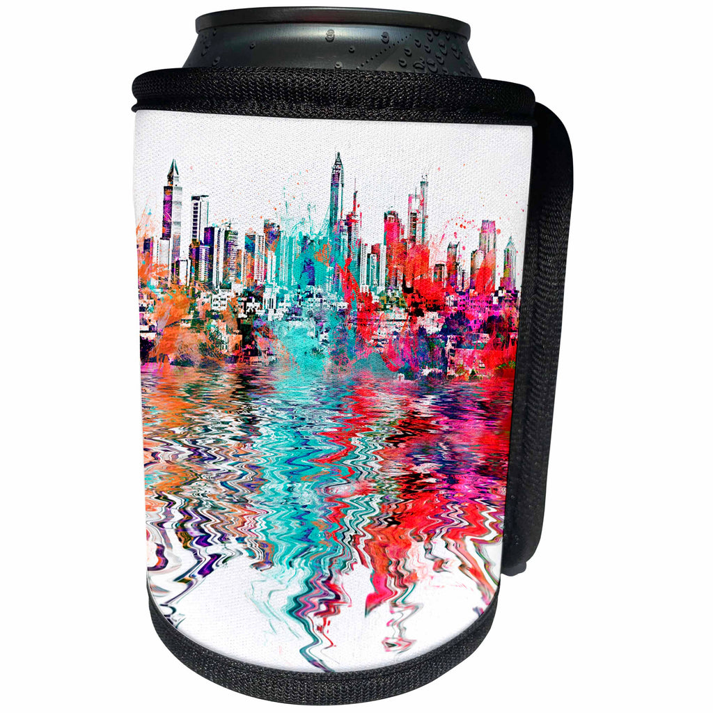 3dRose Andrea Haase Urban Art - Colorful Abstract Modern City Illustration - Can Cooler Bottle Wrap (cc_274704)