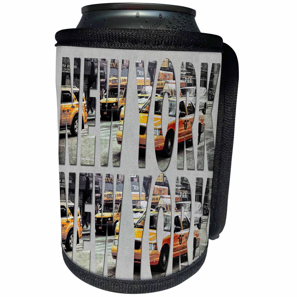 3dRose Andrea Haase Urban Art - Word New York With Typical Taxi Scenery - Can Cooler Bottle Wrap (cc_274705)