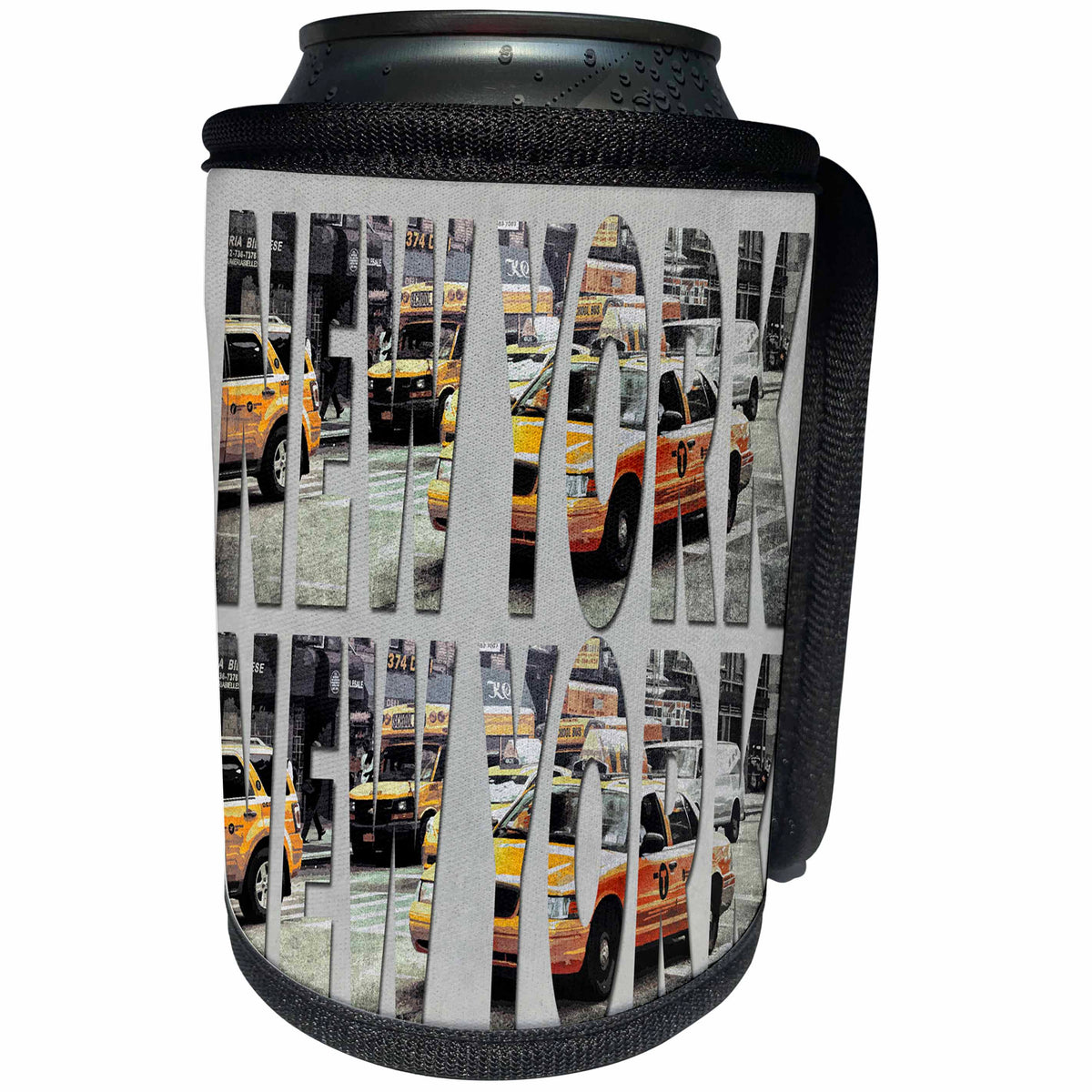 3dRose Andrea Haase Urban Art - Word New York With Typical Taxi Scenery - Can Cooler Bottle Wrap (cc_274705)