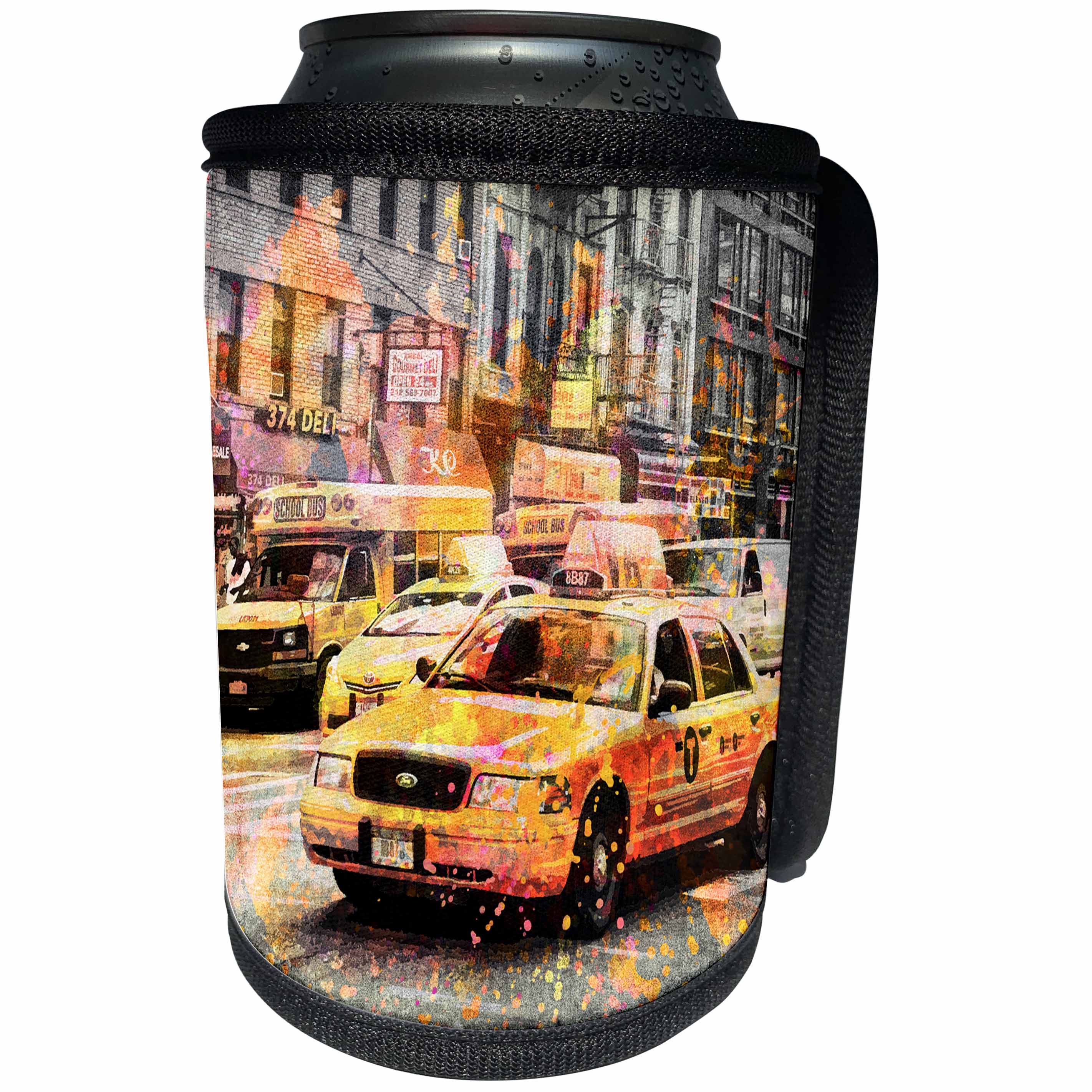 3dRose Andrea Haase Urban Art - New York Taxi Illustration - Can Cooler Bottle Wrap (cc_274709)