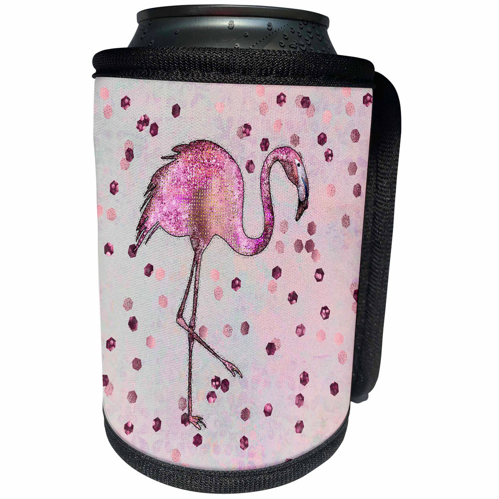 3dRose Andrea Haase Animals Illustration - Image of Shimmering And Glittering Flamingo Bird - Can Cooler Bottle Wrap (cc_274711)