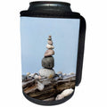 3dRose Andrea Haase Nature Photography - Balanced Stone Cairn On Driftwood With Blue Sky - Can Cooler Bottle Wrap (cc_274831)