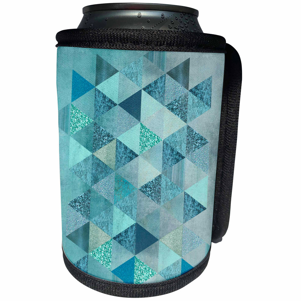3dRose Andrea Haase Illustration - Glamorous Blue Aqua Triangle Pattern - Can Cooler Bottle Wrap (cc_274841)