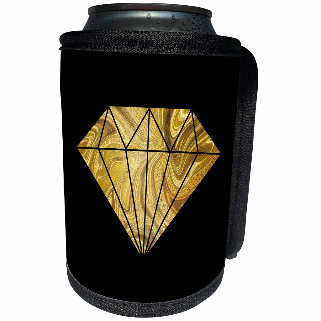 3dRose Andrea Haase Illustration - Image of Glamorous Golden Marble Diamond On Black - Can Cooler Bottle Wrap (cc_274844)