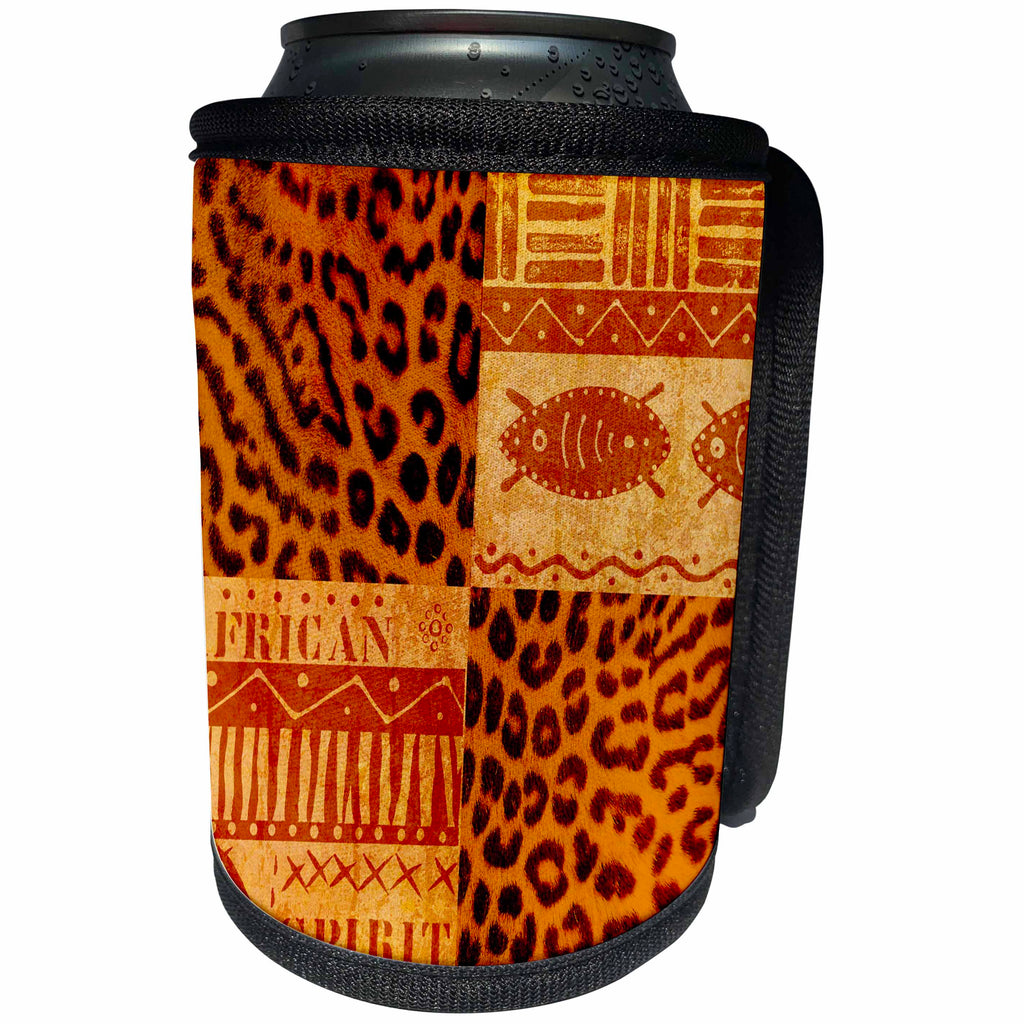 3dRose Andrea Haase Illustration - African Ethno Style Pattern With Leopard Print - Can Cooler Bottle Wrap (cc_274845)