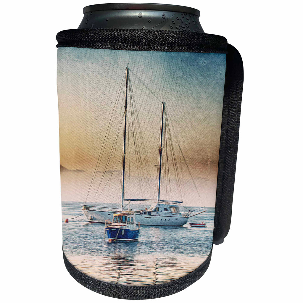 3dRose Andrea Haase Illustration - Sail Boats At Sunset Watercolor Illustration - Can Cooler Bottle Wrap (cc_274846)