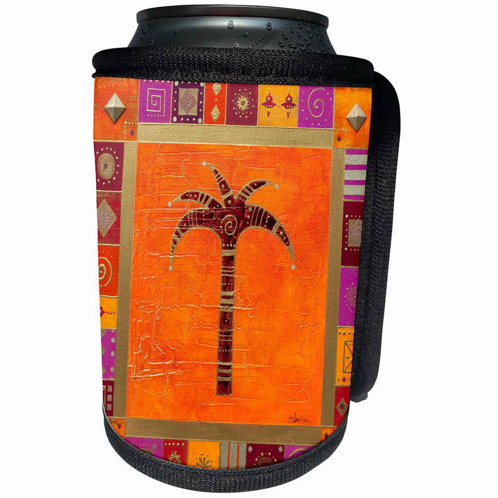 3dRose Andrea Haase Illustration - Colorful Palm Tree Collage Painting In Orange, Pink And Gold - Can Cooler Bottle Wrap (cc_274850)