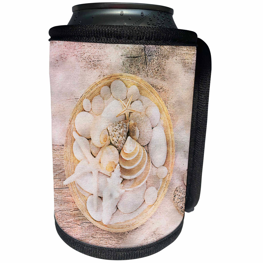 3dRose Andrea Haase Illustration - Bowl With Sea Shells Watercolor Illustration - Can Cooler Bottle Wrap (cc_274852)