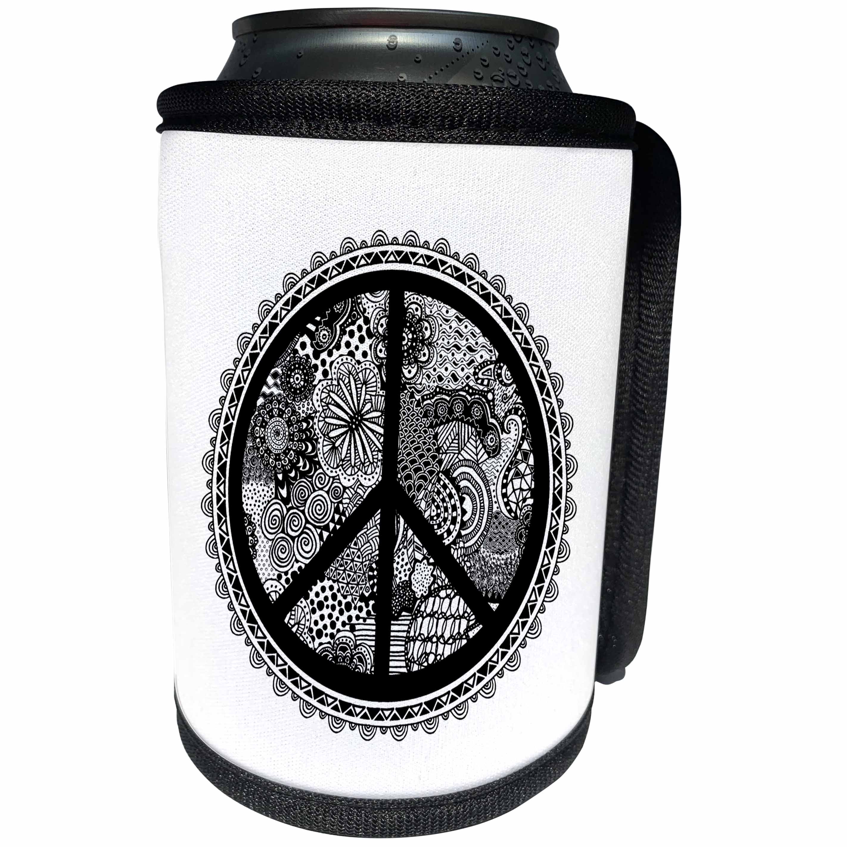 3dRose Andrea Haase Illustration - Peace Symbol In Zen Doodle Pattern White Background - Can Cooler Bottle Wrap (cc_274860)