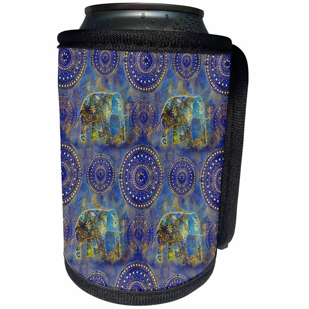 3dRose Andrea Haase Allover Pattern - Blue Elephant Ornament Pattern - Can Cooler Bottle Wrap (cc_274862)