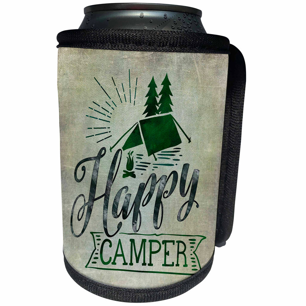 3dRose Andrea Haase Inspirational Typography - Happy Camper Typography Quote - Can Cooler Bottle Wrap (cc_274867)