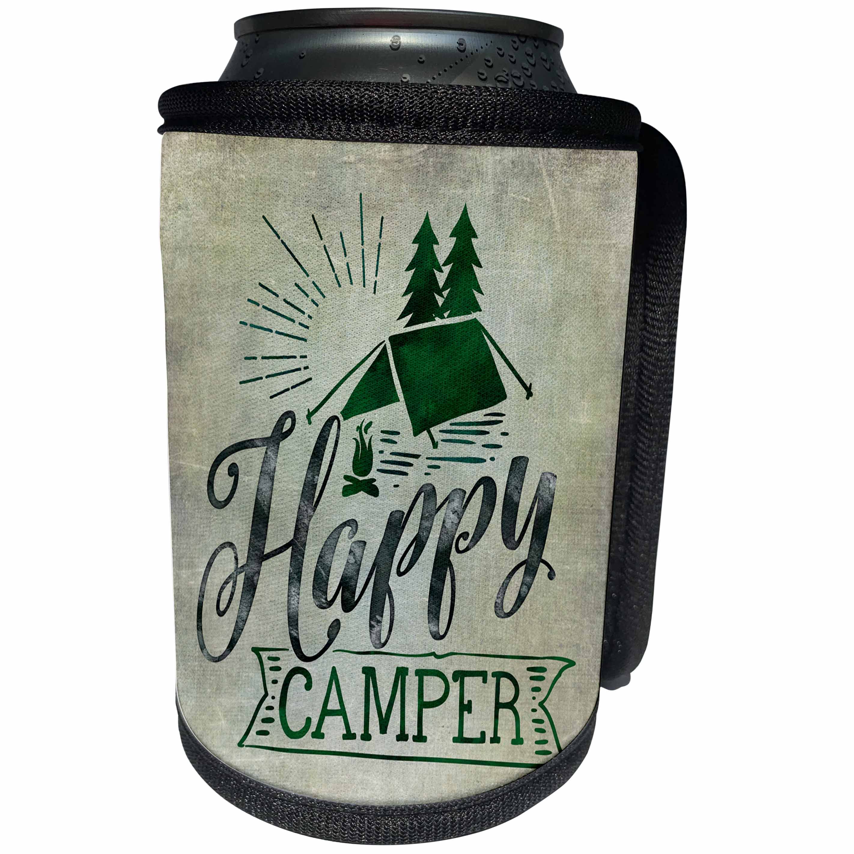 3dRose Andrea Haase Inspirational Typography - Happy Camper Typography Quote - Can Cooler Bottle Wrap (cc_274867)