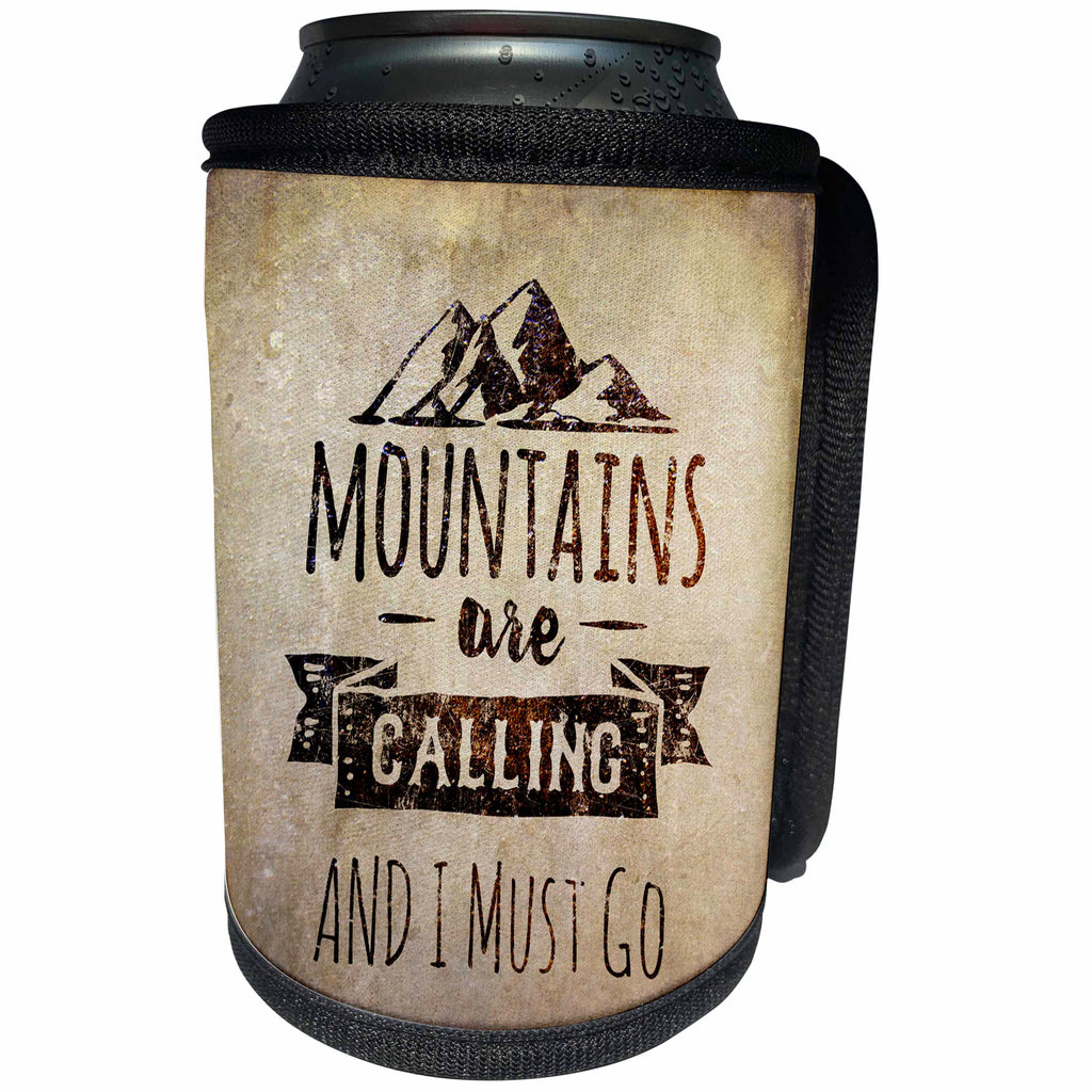 3dRose Andrea Haase Inspirational Typography - Mountains Are Calling And I Must Go Typography - Can Cooler Bottle Wrap (cc_274869)