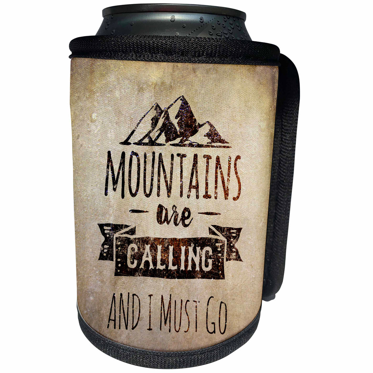3dRose Andrea Haase Inspirational Typography - Mountains Are Calling And I Must Go Typography - Can Cooler Bottle Wrap (cc_274869)