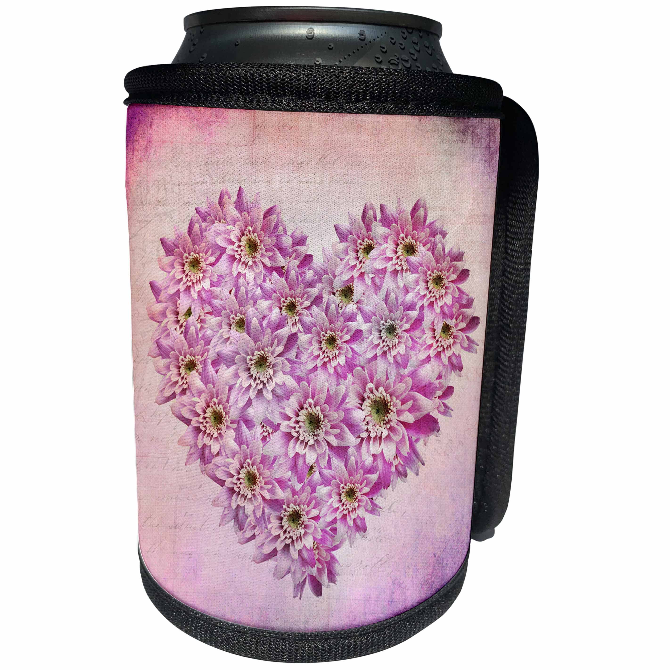 3dRose Andrea Haase Love and Hearts Art - Pink Flower Heart Valentines Day Illustration - Can Cooler Bottle Wrap (cc_274887)
