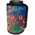3dRose Dinzas Art Nature - Image of Red Poppy Flowers on Blue Background - Can Cooler Bottle Wrap (cc_274897)