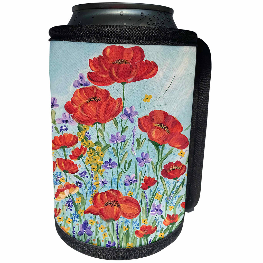3dRose Dinzas Art Nature - Image of Red Poppy Flowers - Can Cooler Bottle Wrap (cc_274898)