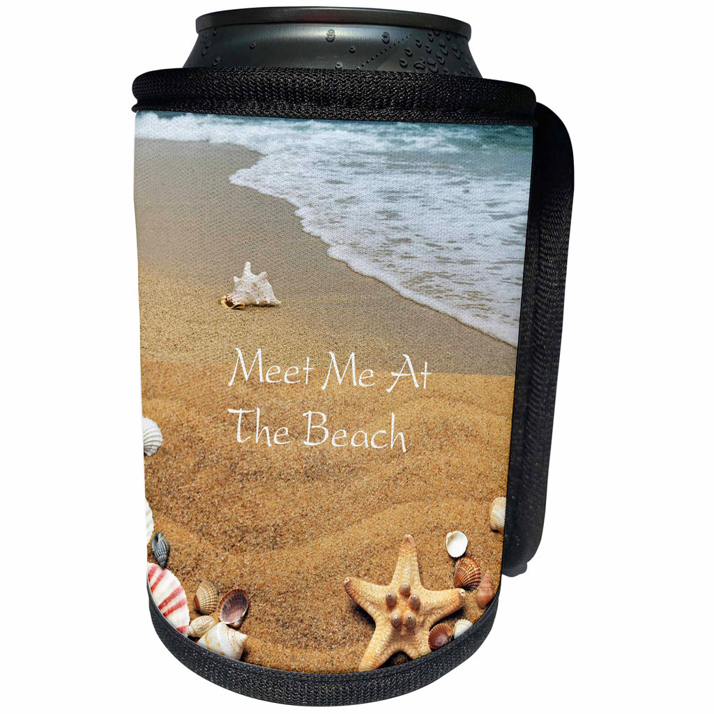 3dRose Florida - Image of Florida Beach With Starfish And Message - Can Cooler Bottle Wrap (cc_274933)