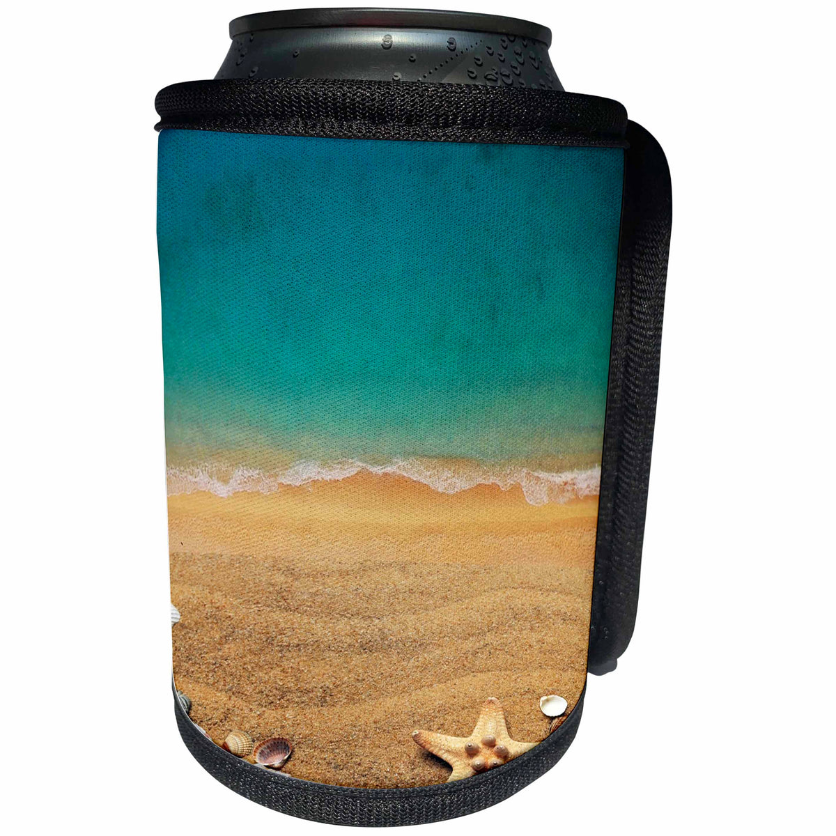 3dRose Florida - Image of Florida Gulf Beach with Starfish n Shells - Can Cooler Bottle Wrap (cc_274934)