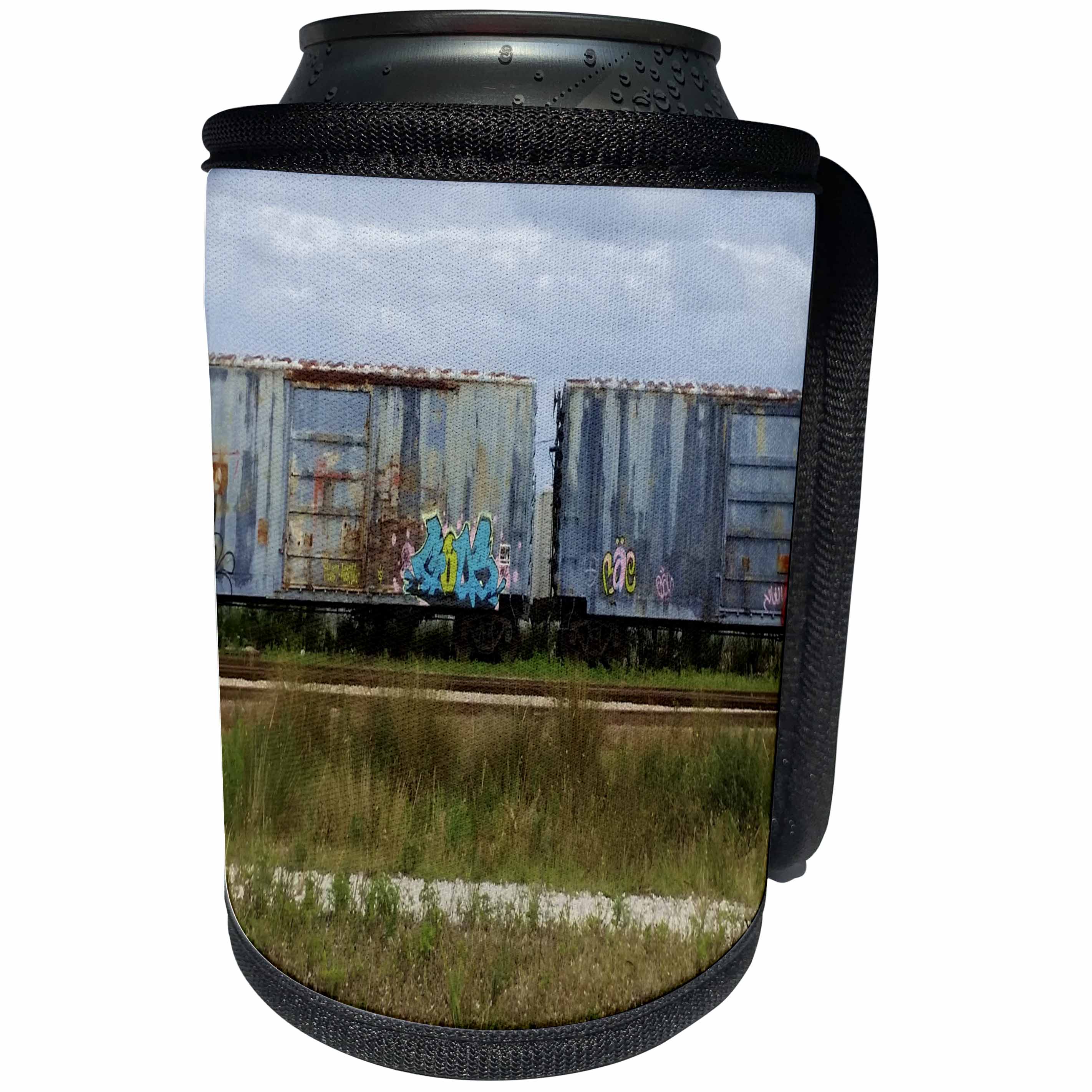 3dRose Florida - Image of Ft. Myers Abandoned Train With Graffiti Art - Can Cooler Bottle Wrap (cc_274935)